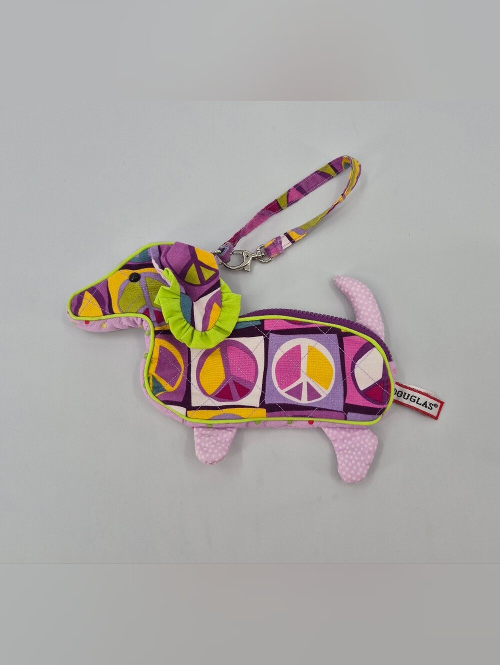 Douglas Sassy Pet Sak Dachshund Dog Fabric Coin Purse Wristlet Peace Symbol Zip